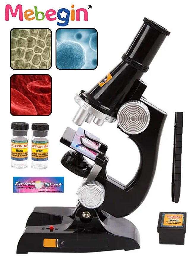 MEBEGIN 10 Pcs Microscope Kit, Beginner Metal Microscope Kit with 4 Pcs Microscope Slides, Complete Science Kit, Laboratory and Esperiment Kit with 450X Microscope, Educational and Scientific Toys for Kids Aged 8+, 7.5*13*22CM  - Image 1