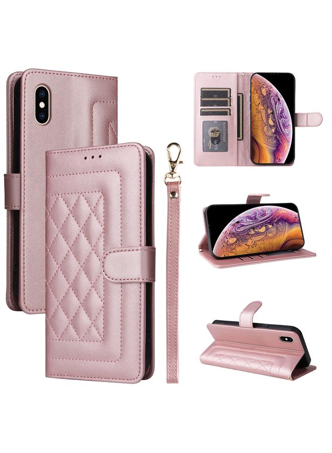 اس-توب جراب هاتف iPhone XS / X من الجلد بتصميم شبكي ماسي قابل للطي - Image 1