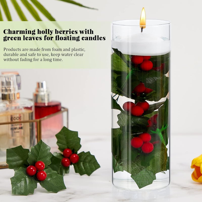 Canlierr 100 قطعة من توت هولي عيد الميلاد للحرف الزخرفية زهور توت مزيفة أوراق هولي وتوت لمواد زينة إكليل عيد الميلاد لمواد زينة المزهرية عيد الميلاد لمركز الطاولة الشمعة العائمة - Image 3