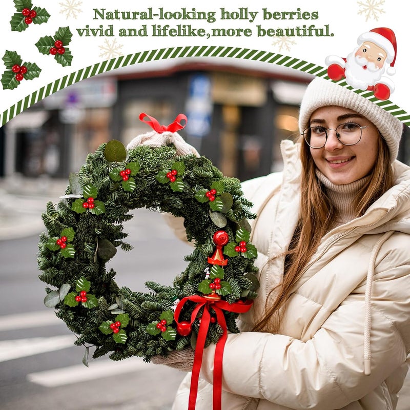 Canlierr 100 قطعة من توت هولي عيد الميلاد للحرف الزخرفية زهور توت مزيفة أوراق هولي وتوت لمواد زينة إكليل عيد الميلاد لمواد زينة المزهرية عيد الميلاد لمركز الطاولة الشمعة العائمة - Image 4