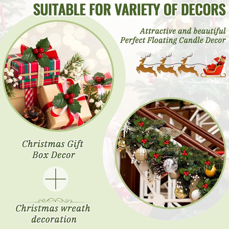 Canlierr 100 قطعة من توت هولي عيد الميلاد للحرف الزخرفية زهور توت مزيفة أوراق هولي وتوت لمواد زينة إكليل عيد الميلاد لمواد زينة المزهرية عيد الميلاد لمركز الطاولة الشمعة العائمة - Image 5