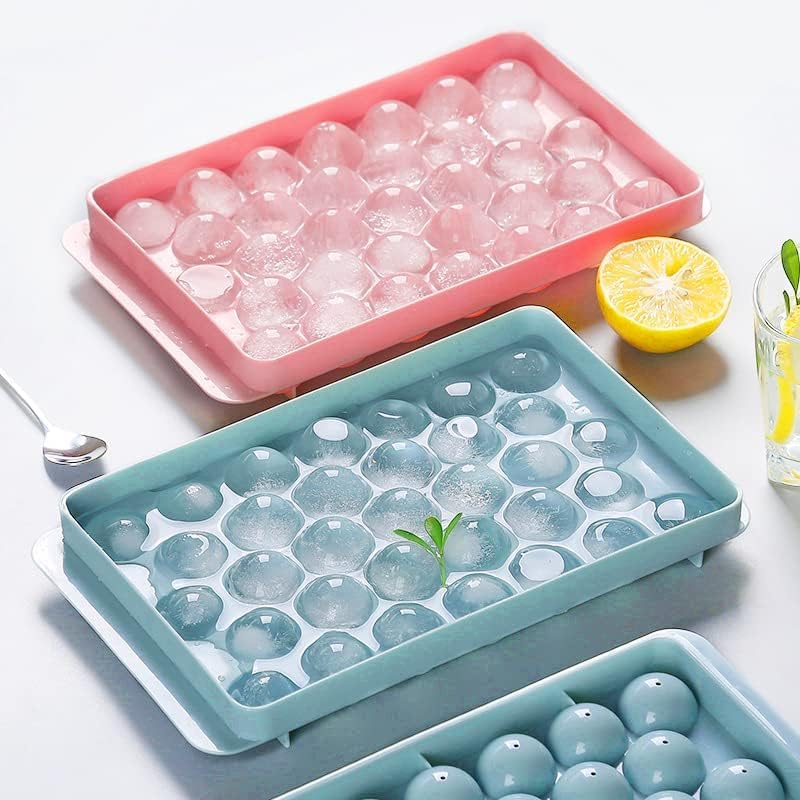 Home-Cloud HomeCloud Ice Cube Trays with Box, Lid & a Scoop (33x3=99Cubes) - Perfect for Chilled Drinks | Complete Set with Packs of 3 Trays, Ice Bin with Lid and Scoop - BPA Free, Easy Release (Pink+Blue) - Image 2
