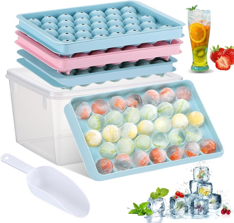 Home-Cloud HomeCloud Ice Cube Trays with Box, Lid & a Scoop (33x3=99Cubes) - Perfect for Chilled Drinks | Complete Set with Packs of 3 Trays, Ice Bin with Lid and Scoop - BPA Free, Easy Release (Pink+Blue) - Image 1
