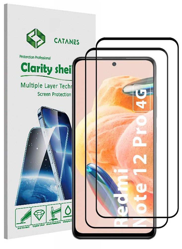 CATANES 2 Pack For Xiaomi Redmi Note 12 Pro 4G Screen Protector Scratch and Shatter Resistant Full Glue Back - Image 1