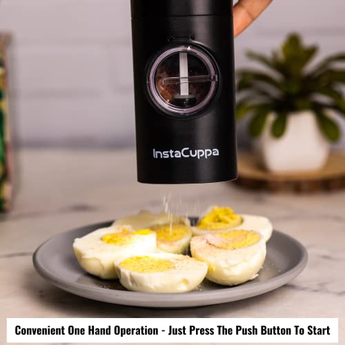 InstaCuppa Electric Salt Pepper Grinder - One-flip to Trigger Grinding, Battery Operated Automatic Mill with Adjustable Coarseness - Black Peppercorns, Sea Salt Pepper Shakers - Image 2