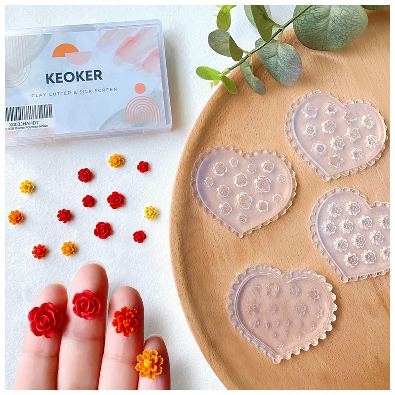 KEOKER Flower Polymer Clay Molds  4 Pcs Rose and Daisy Miniature Molds for Jewelry Making Earrings Decoration Mini Flower