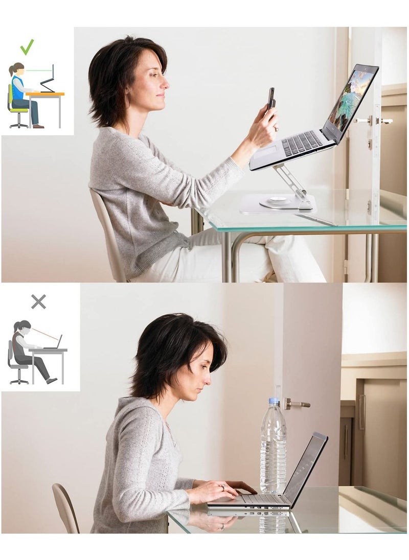 Arabest - Laptop Stand for Office 360° Rotating Base, Height Adjustable Laptop Stand, Adjustable Aluminum Laptop Stand Foldable - Image 1