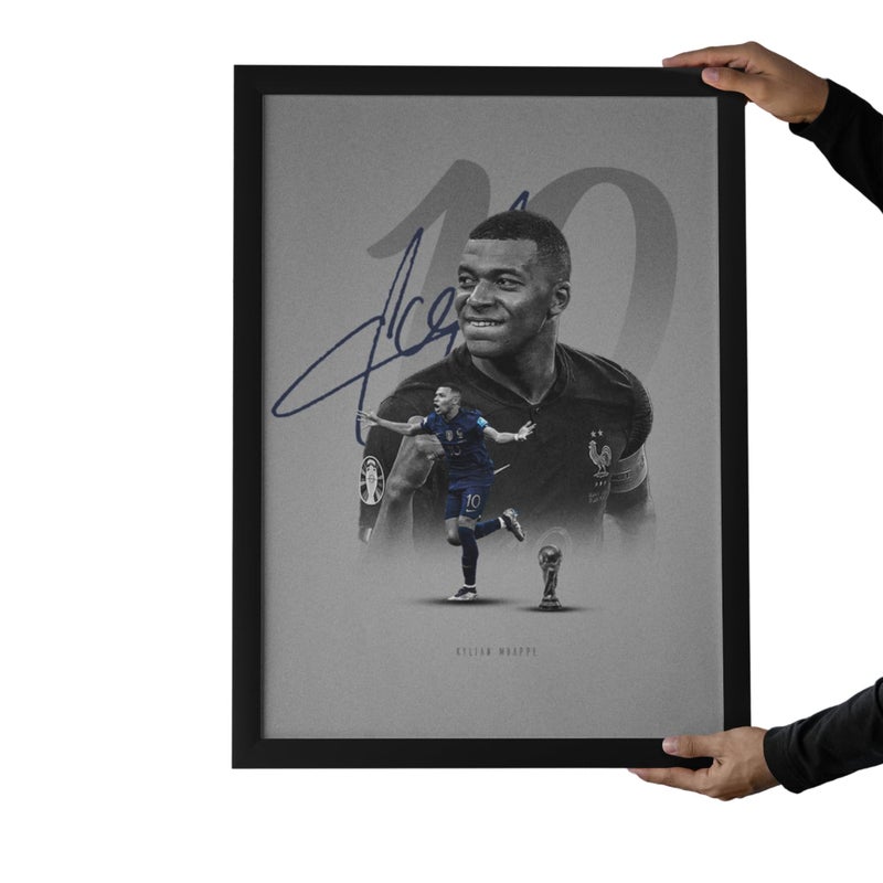 Kylian Mbappe Wall Poster with Black Wooden Frame, Football Theme, 30x40 cm - Image 1