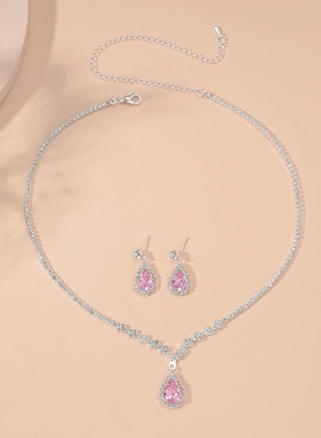 Styli Embellished Necklace with Rhinestone Drop and Earrings Set - Image 4