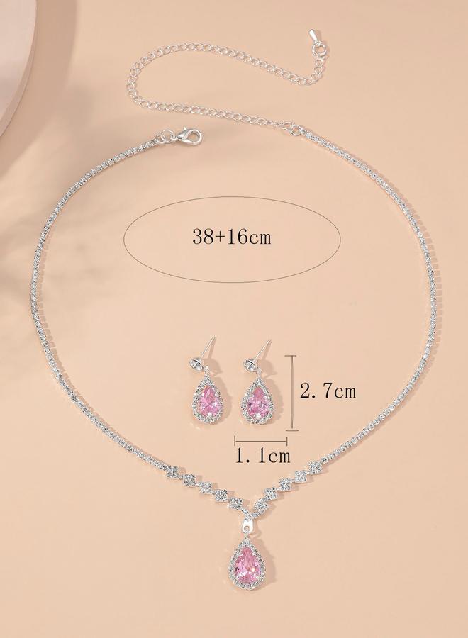 Styli Embellished Necklace with Rhinestone Drop and Earrings Set - Image 3