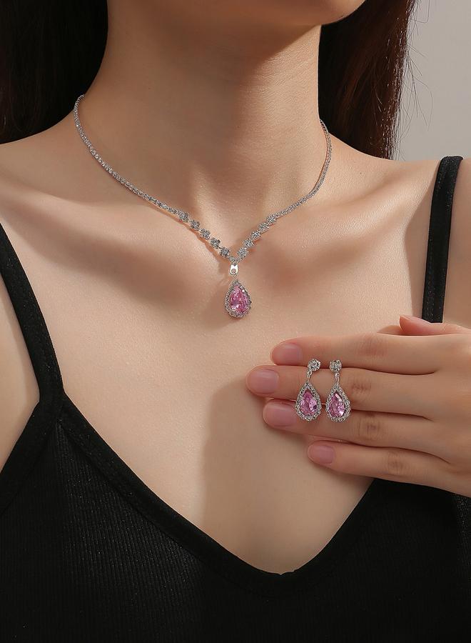 Styli Embellished Necklace with Rhinestone Drop and Earrings Set - Image 1