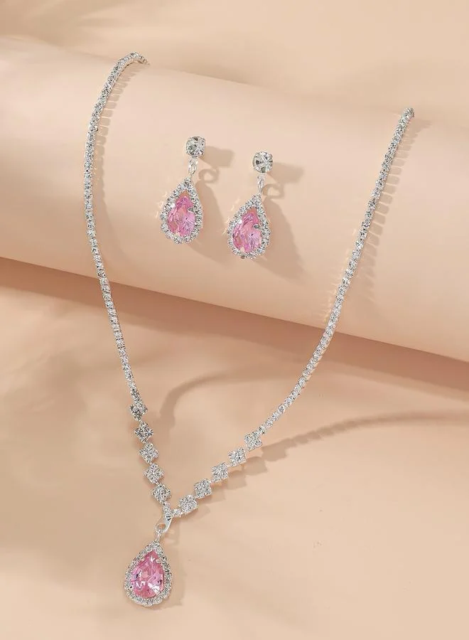 Take Two Take Two Embellished Necklace with Rhinestone Drop and Earrings Set