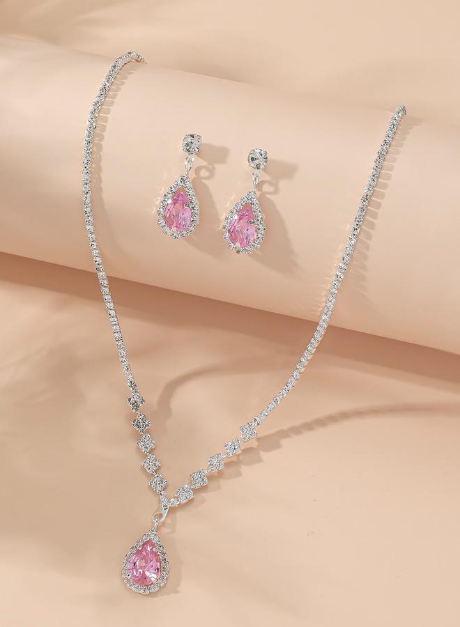 Styli Embellished Necklace with Rhinestone Drop and Earrings Set - Image 2