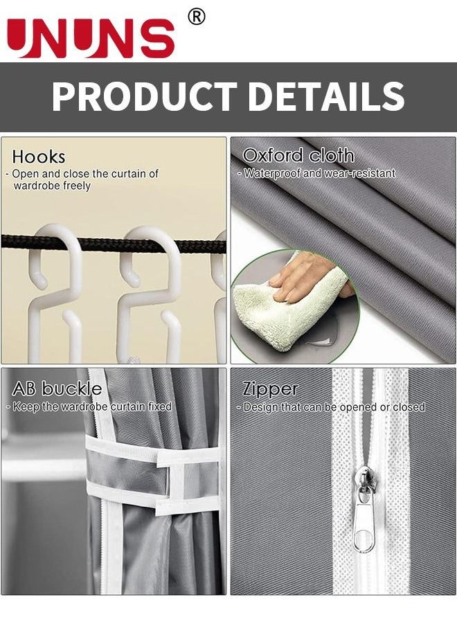 UNUNS Wardrobe Storage Closet,Fabric Clothes Organizer With Side Pockets,Zipper And Hanging Rail,Foldable Non-Woven Textile Storage Clothing Rack,Grey  - Image 4