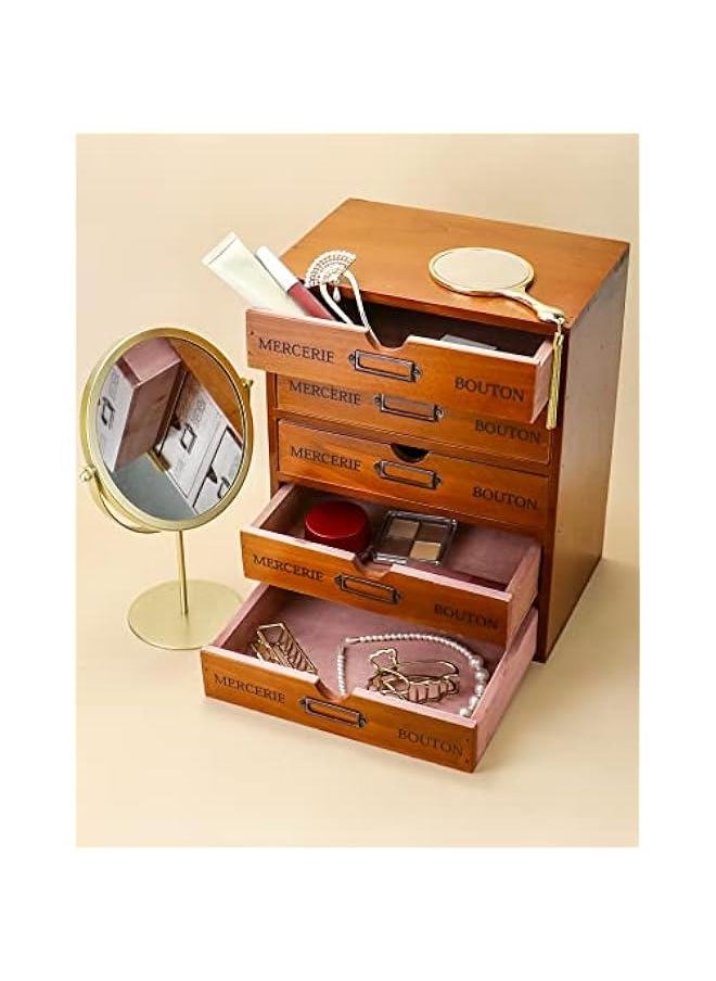 Arabest - Home Office Desk Organizer, Vintage Wooden Storage Box with 5 Storage Drawers, Rustic Desktop Organizer, Jewelry Cosmetics Organizer, Craft Paper Storage Apothecary Cabinet Organizer - Image 1
