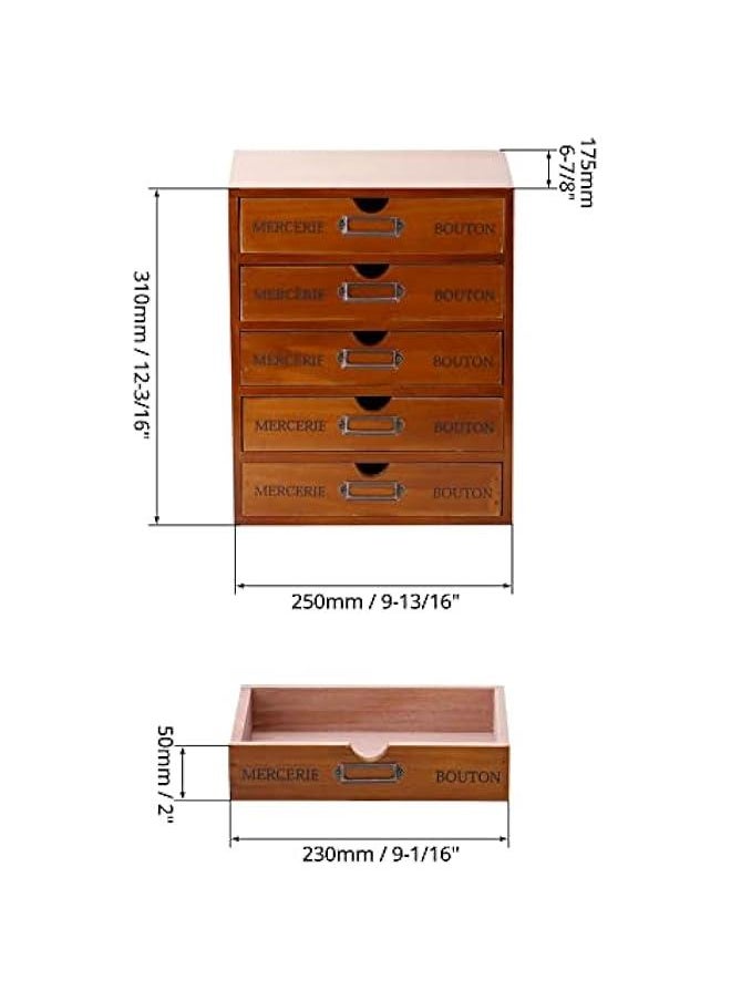 Arabest - Home Office Desk Organizer, Vintage Wooden Storage Box with 5 Storage Drawers, Rustic Desktop Organizer, Jewelry Cosmetics Organizer, Craft Paper Storage Apothecary Cabinet Organizer - Image 1