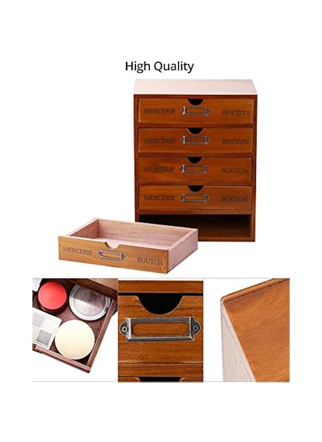 Arabest - Home Office Desk Organizer, Vintage Wooden Storage Box with 5 Storage Drawers, Rustic Desktop Organizer, Jewelry Cosmetics Organizer, Craft Paper Storage Apothecary Cabinet Organizer - Image 1