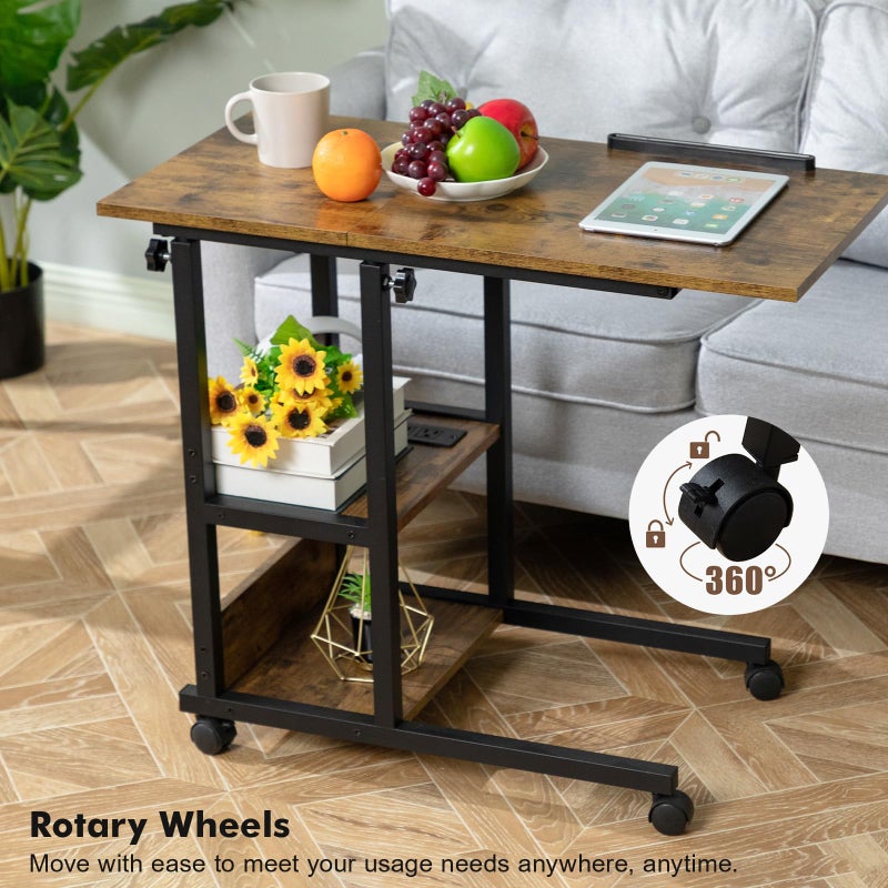 Hadulcet Adjustable C Table with Charging Station, Tiltable Desk C Shaped End Table for Couch, Over Bed Table with Wheels Adjustable Height, Hospital Table Laptop Stand Drawing Desk, Rustic Brown - Image 2