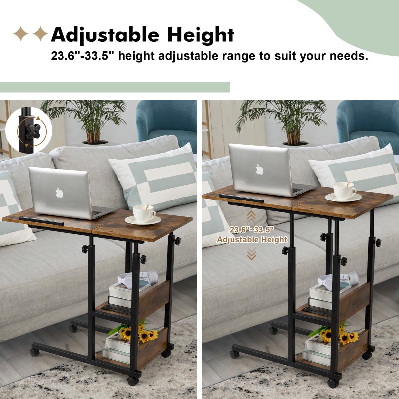 Hadulcet Adjustable C Table with Charging Station, Tiltable Desk C Shaped End Table for Couch, Over Bed Table with Wheels Adjustable Height, Hospital Table Laptop Stand Drawing Desk, Rustic Brown - Image 3