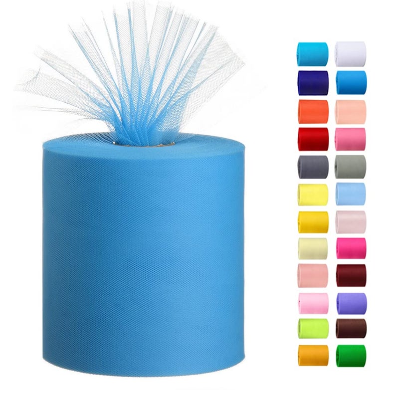 Tulle Fabric Roll 6 by 200 Yards 600FT Tulle Organza Fabric Spool for DIY Tutu Skirt Baby Shower Decor Wedding Backdrop Crafts Birthday Party Supplies Light Blue