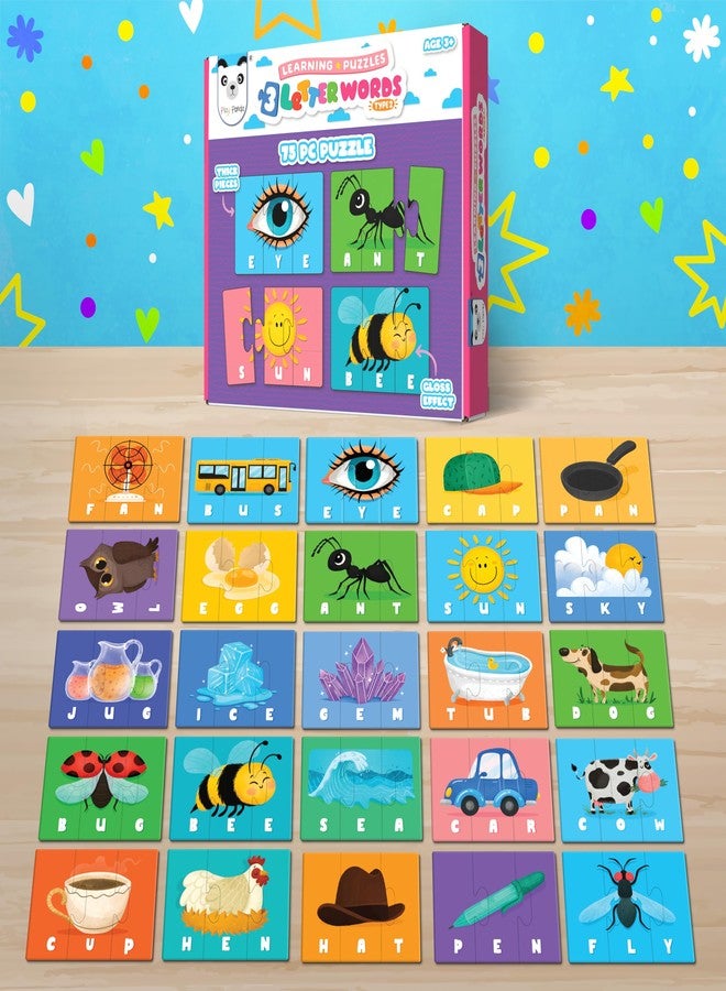 Play Panda Learning Puzzle 3 Letter Words, Type 2-75 Piece Spelling Puzzle Set with Spelling Guide, Word Puzzle Game for Kids, Letter Recognition and Early Reading Puzzle Game for Boys and Girls - Image 2