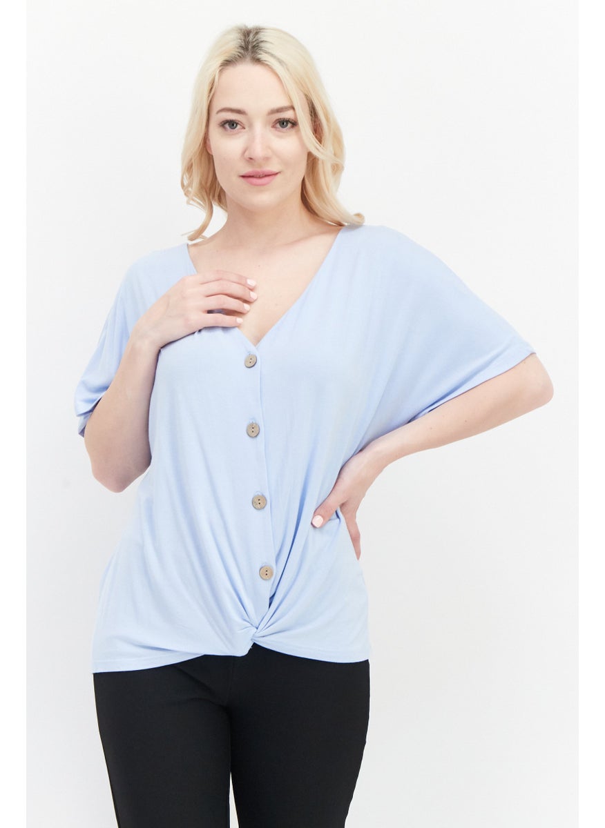 Women V Neck Short Sleeve Plain Top, Dusty Blue - pzsku/Z2C169C5CCAC6786DFDAEZ/45/_/1724351160/b4c0c0aa-e1a1-4257-b553-ba4a59f7cfb2