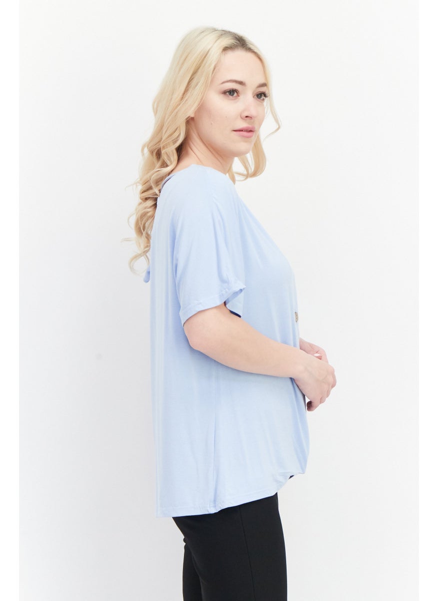 Women V Neck Short Sleeve Plain Top, Dusty Blue - pzsku/Z2C169C5CCAC6786DFDAEZ/45/_/1737296022/1c18bd50-15ca-4b41-8369-ff2334ca5080