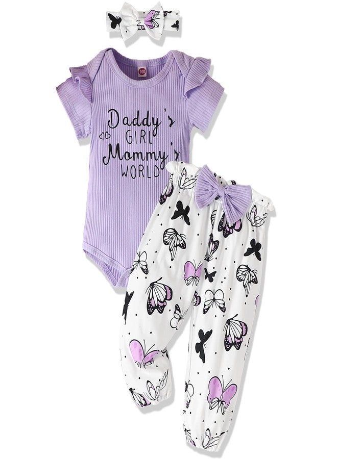 AMAWMW Newborn Baby Girl Summer Outfit Ribbed Romper Butterfly Pants Infant Baby Girl Clothes Gifts Set Cute Newborn Essentials - Image 1