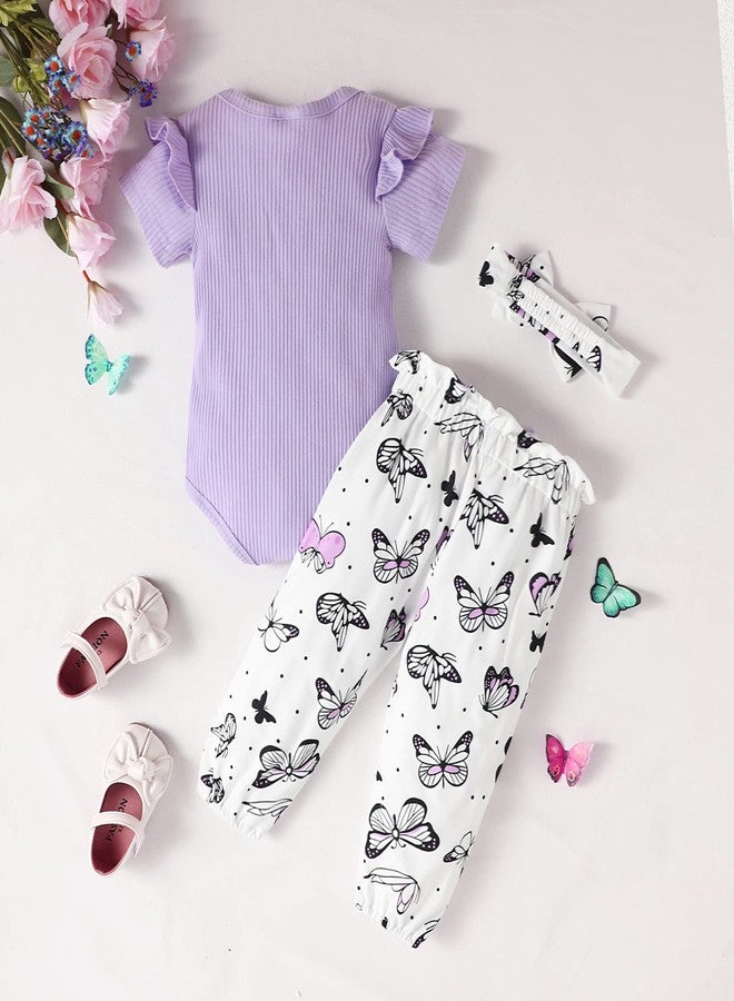 AMAWMW Newborn Baby Girl Summer Outfit Ribbed Romper Butterfly Pants Infant Baby Girl Clothes Gifts Set Cute Newborn Essentials - Image 4