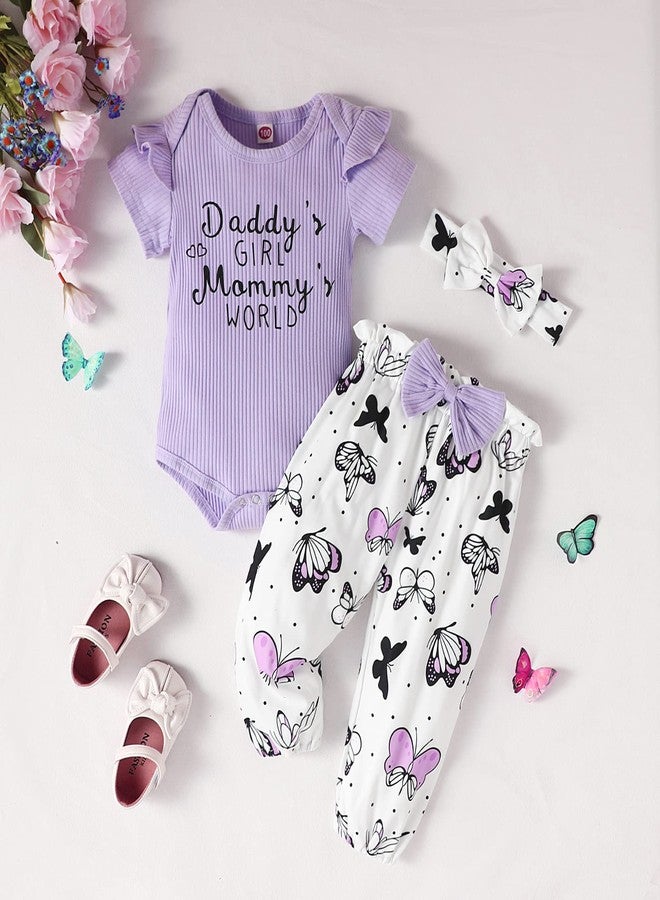 AMAWMW Newborn Baby Girl Summer Outfit Ribbed Romper Butterfly Pants Infant Baby Girl Clothes Gifts Set Cute Newborn Essentials - Image 3