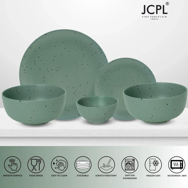 JCPL Fine Porcelain Grains Green Dinner Set Set of 14 for Family of 4 Ceramic Crockery Set Dinner Plates Kitchen Set for Home Dining Set for Dinner Microwave Dishwasher Safe Plates - Image 3