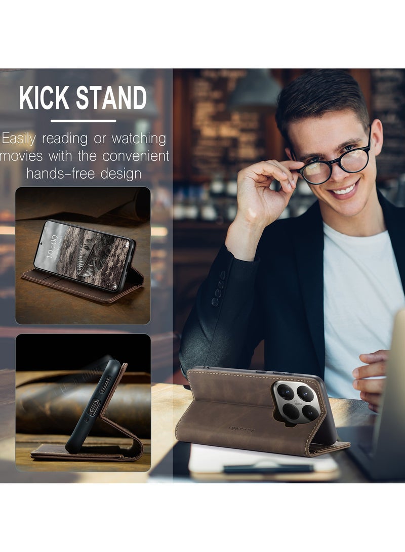CaseMe For Xiaomi 15T Pro Cover, PU Leather Flip Cover with Card Holder, RFID Blocking Magnetic Closure, Foldable Stand, Shockproof Protective Phone Case - Image 5