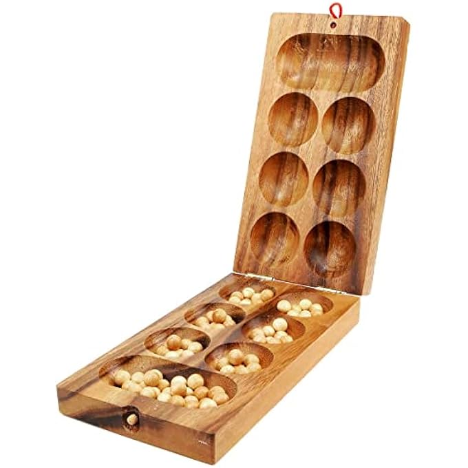 LOGICA GIOCHI الألغاز فن Kalaha Mancala قابلة للطي خشب الساج لوحة خشبية لعبة خشبية - Image 5