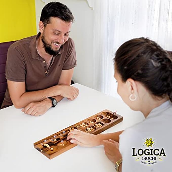 LOGICA GIOCHI الألغاز فن Kalaha Mancala قابلة للطي خشب الساج لوحة خشبية لعبة خشبية - Image 3