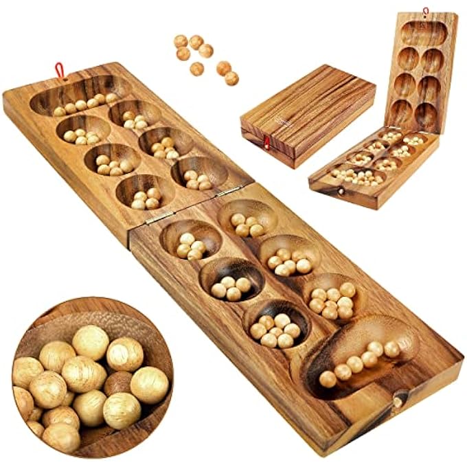 LOGICA GIOCHI الألغاز فن Kalaha Mancala قابلة للطي خشب الساج لوحة خشبية لعبة خشبية - Image 1