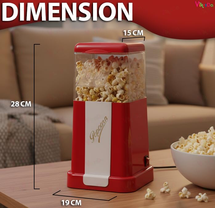 VikriDA Jumbo Size 2025 (𝟏 𝐘𝐞𝐚𝐫 𝐰𝐚𝐫𝐫𝐚𝐧𝐭𝐲) Hot-Air Electric Popcorn Maker, 8 Cups, Healthy Oil Free Popcorn with Measuring Scoop, Retro Red - Image 4