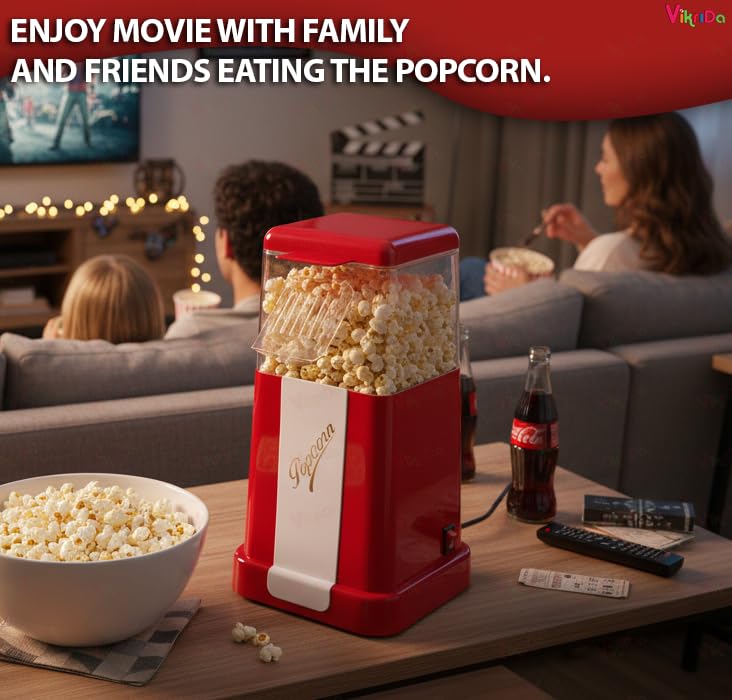 VikriDA Jumbo Size 2025 (𝟏 𝐘𝐞𝐚𝐫 𝐰𝐚𝐫𝐫𝐚𝐧𝐭𝐲) Hot-Air Electric Popcorn Maker, 8 Cups, Healthy Oil Free Popcorn with Measuring Scoop, Retro Red - Image 3