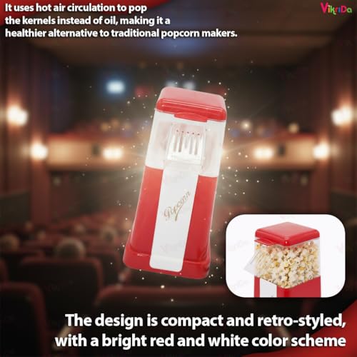 VikriDA Jumbo Size 2025 (𝟏 𝐘𝐞𝐚𝐫 𝐰𝐚𝐫𝐫𝐚𝐧𝐭𝐲) Hot-Air Electric Popcorn Maker, 8 Cups, Healthy Oil Free Popcorn with Measuring Scoop, Retro Red - Image 5