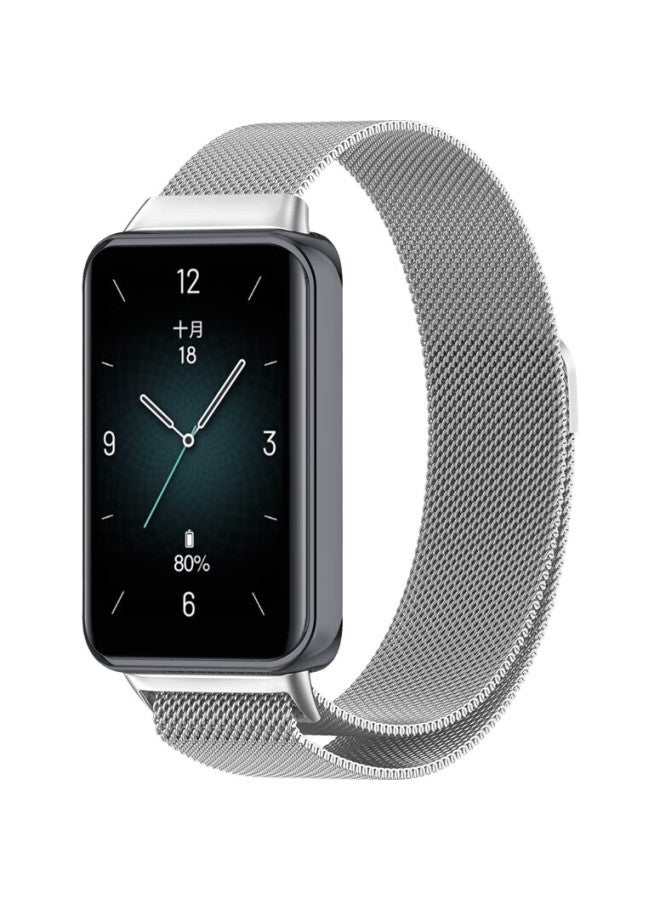 KMaxAI Compatible Milanese Stainless Steel Watch Band For Honor Band 9, Magnetic Strap, Metal Replacement Wristband, Creative Magnetic Buckle Watch Band, Silver - Image 3
