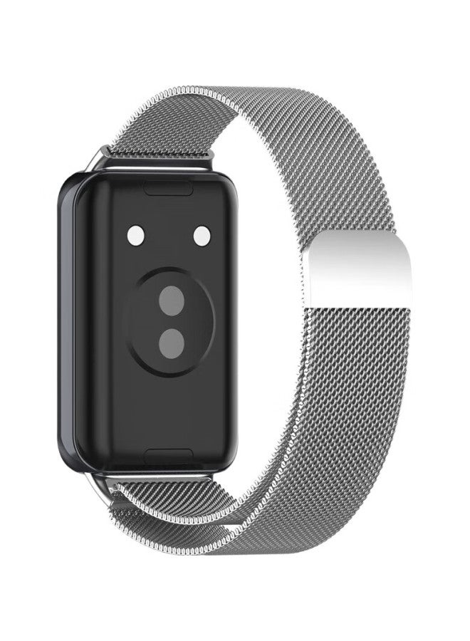 KMaxAI Compatible Milanese Stainless Steel Watch Band For Honor Band 9, Magnetic Strap, Metal Replacement Wristband, Creative Magnetic Buckle Watch Band, Silver - Image 2