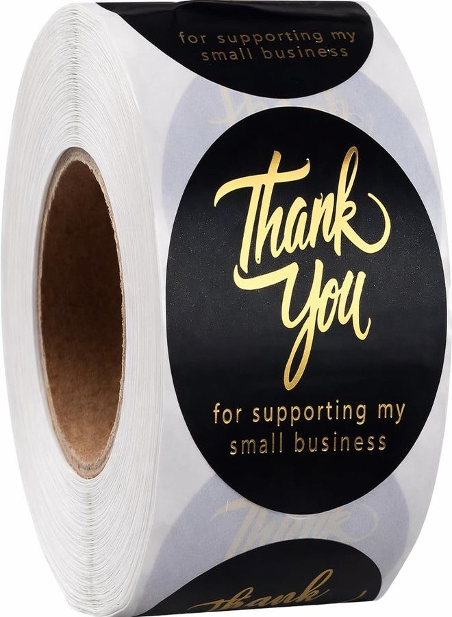 IBAKE 500 Thank You for Supporting My Small Business Stickers - 1.5 Inch Black and Gold Foil Round Labels - 4 Fonts - Waterproof Self-Adhesive Seals for Packaging, Envelopes, Boxes, Orders & Gift Bags - Image 1