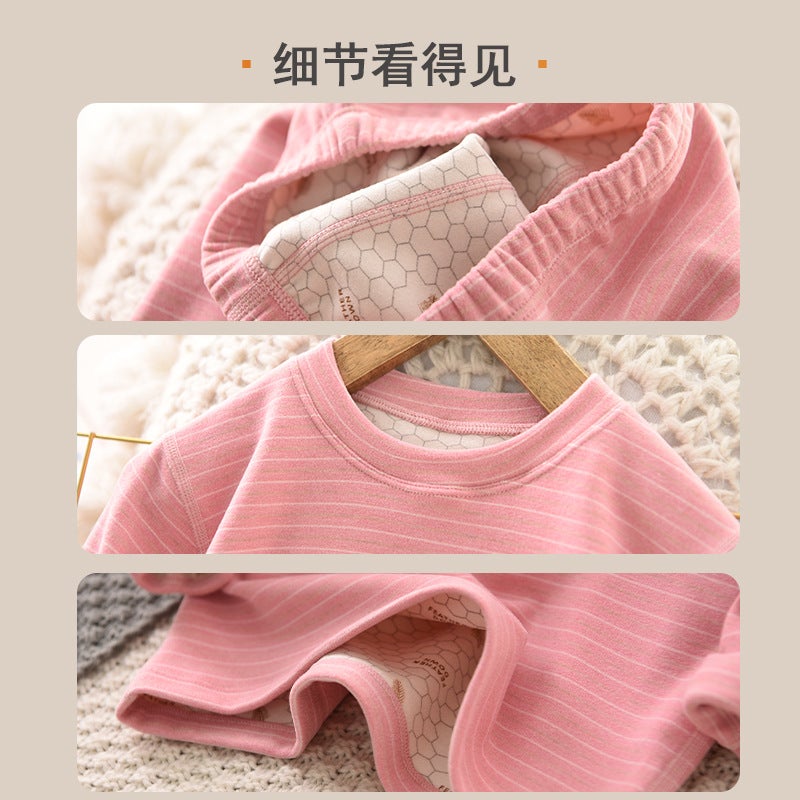De Rong Children'S Thermal Underwear Set Antibacterial Boys' Wool Silk Autumn Clothes And Pants Girls' Fleece-Lined Base Layer - Image 5