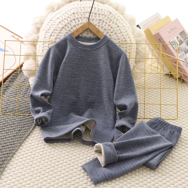 De Rong Children'S Thermal Underwear Set Antibacterial Boys' Wool Silk Autumn Clothes And Pants Girls' Fleece-Lined Base Layer - Image 1