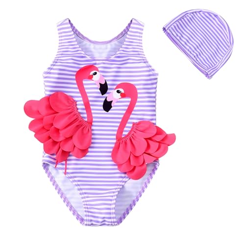Kimjun Baby Girls One Piece Swimsuit Swimwear Toddler Kid Flamingo Bikini Bathing Suit Sunsuit Rash Guard Purple 80 - Image 1