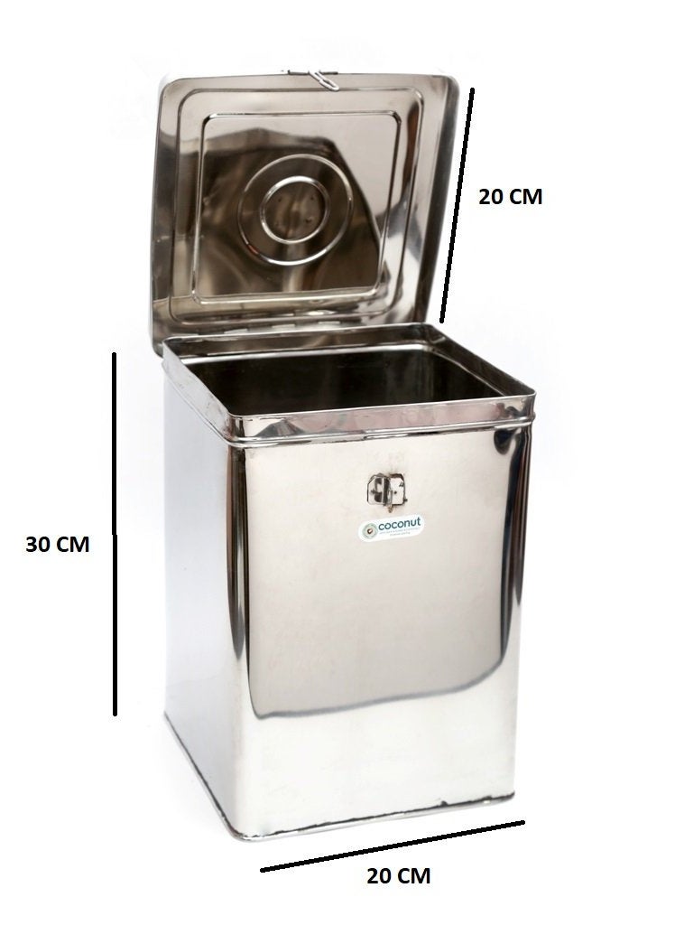 Coconut - coconut Kunj - 12 Kg Capacity Stainless Steel Square Grocery Container/Dabba/Canister - Image 1