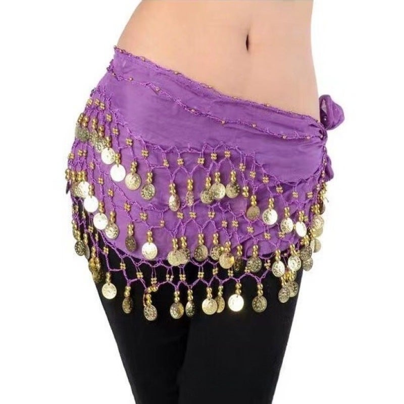 Belly dance adult waist chain Indian dance waist chain square dance waist decoration wave chiffon waist chain factory direct s(Yellow, Free size) - Image 4