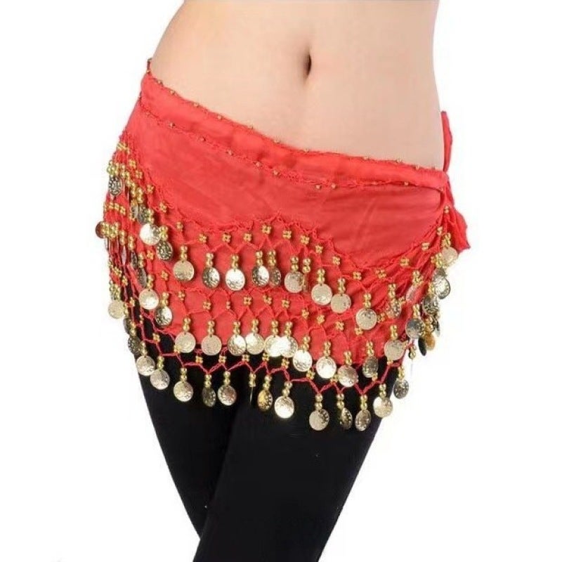 Belly dance adult waist chain Indian dance waist chain square dance waist decoration wave chiffon waist chain factory direct s(Yellow, Free size) - Image 3