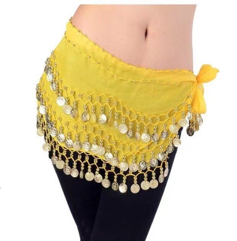 Belly dance adult waist chain Indian dance waist chain square dance waist decoration wave chiffon waist chain factory direct s(Yellow, Free size) - Image 1