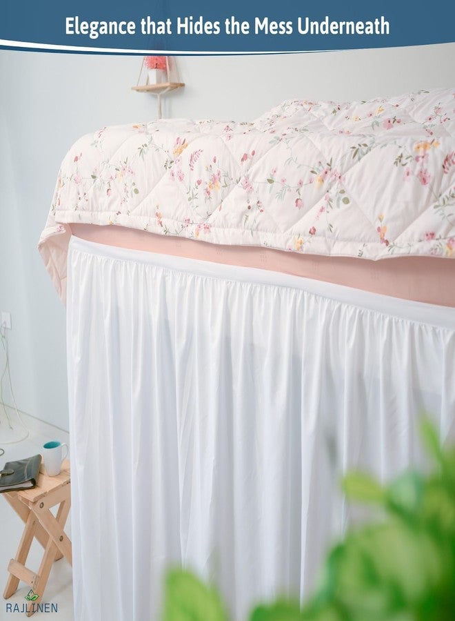 Rajlinen تنورة سرير راجلينين لغرفة النوم، مصنوعة من المايكروفايبر بنسبة 100%، بتصميم طويل للغاية، قطعة أساسية فاخرة لغرفة الطلاب، طولها 32 بوصة، مقاومة للتجاعيد، سهلة التركيب، مقاس توين إكس إل (39 × 80)، لون أبيض - Image 5