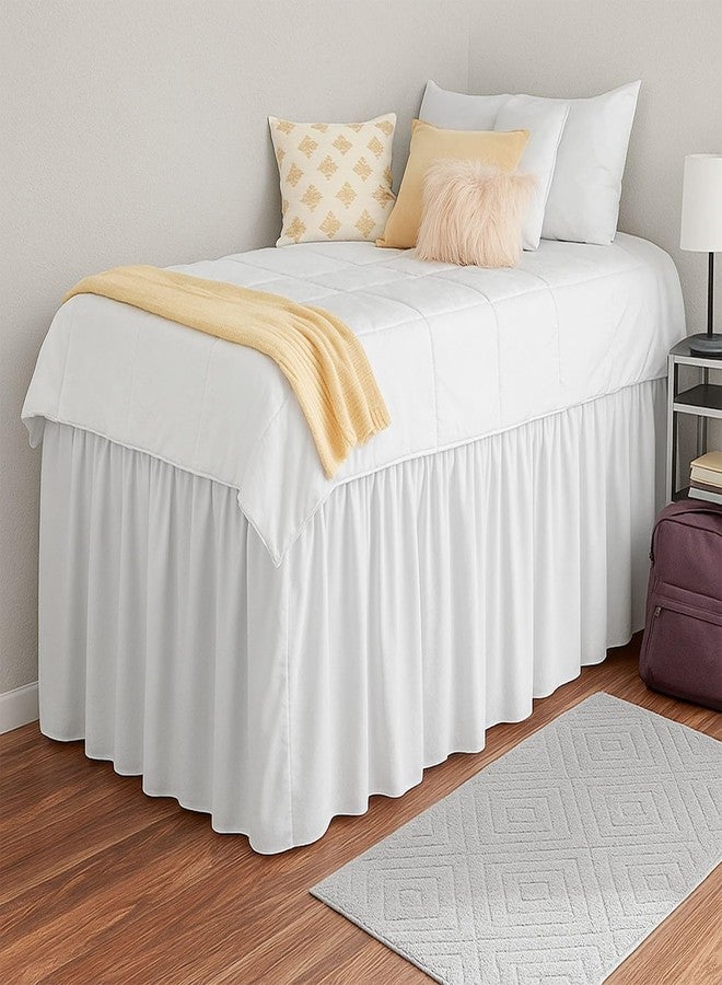 Rajlinen تنورة سرير راجلينين لغرفة النوم، مصنوعة من المايكروفايبر بنسبة 100%، بتصميم طويل للغاية، قطعة أساسية فاخرة لغرفة الطلاب، طولها 32 بوصة، مقاومة للتجاعيد، سهلة التركيب، مقاس توين إكس إل (39 × 80)، لون أبيض - Image 2